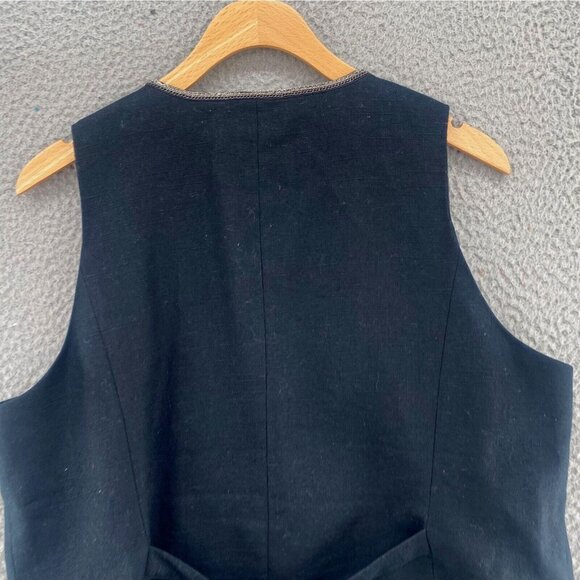 Chicos Vest Womens 2 US Large Black Linen Blend Chain Embellished Band V Neck - Picture 4 of 10